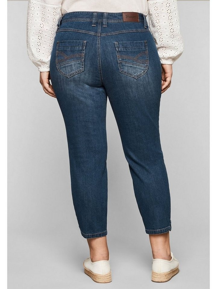 Sheego Stretch-Jeans Große Größen in 7/8-Länge mit Destroyed-Effekten blau 44