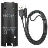 OSTENT 3600mAh Wiederaufladbarer Akku Pack Ladekabel für Nintendo Wii Remote Controller Farbe Schwarz