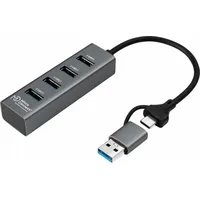 MicroConnect USBHUB4-2IN1 Schnittstellen-Hub USB 3.2 Gen 1 (3.1 Gen 1) Type-A 5000 Mbit/s Schwarz (USBHUB4-2IN1) - Schwarz