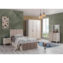 JV Möbel Kinderzimmer Set Kinderbett, Nachttisch, Kommode, Kleiderschrank), Möbel beige