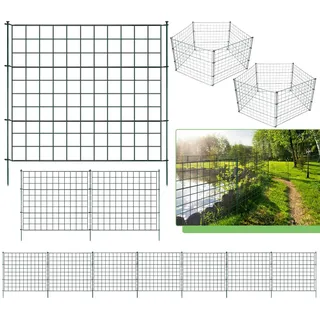 Cecaylie Teichzaun, Gartenzaun mit 10 Zaunelemente und 12 Befestigungsstäben, Steckzaun Metall, Gitterzaun Set ür den Garten, Zaun für Hunde, Gerade