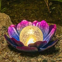 MARELIDA LED Solar Lotusblüte mit Glaskugel in lila - D: 27,6cm | Gr.: onesize
