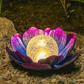 MARELIDA LED Solar Lotusblüte mit Glaskugel in lila - D: 27,6cm | Gr.: onesize