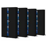 4er Set Aktenschrank C001 Stahlschrank Werkzeugschrank Lagerschrank Universalschrank Pulverbeschichtung Flügeltüren 185 cm x 90 cm x 40 cm schwarz/schwarz