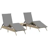 vidaXL Sonnenliegen 2 Stk. mit Tisch Beige Poly Rattan 170/200 x 59 x 26/50/64/75/85 cm