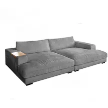 KAWOLA Big Sofa MADELINE mit Holztablett natur für Armlehne Cord grau