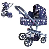 Knorrtoys 90943 - Kombi-Puppenwagen Boonk Star Blue Pink, mit Zubehör, umbaubar, Schieberhöhe: 45-82cm
