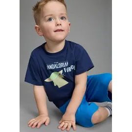 Kidsworld T-Shirt KIDSWORLD "STAR WARS: MADALORIAN - Disney Shirt", Jungen, Gr. 104/110, marine, Single Jersey, Obermaterial: 100% Baumwolle, bedruckt, Basic normal, Rundhals, Shirts T-Shirt, MANDALORIAN Shirt für Jungen, Kurzarm, bedruckte Optik, aus Baumwolle