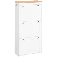 SoBuy Schuhkipper Schuhschrank mit 3 Klappen Schuhkommode Weiß-Natur FSR144-WN
