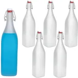 Mambocat 6er Set Vierkant-Bügelflaschen Swing 1L Frozen-Glas Essig Öl Milchglas Optik