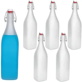 Mambocat 6er Set Vierkant-Bügelflaschen Swing 1L Frozen-Glas Essig Öl Milchglas Optik