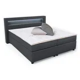 VitaliSpa Design Boxspringbett 180x200 cm H2 LED Doppelbett Hotelbett Ehebett anthrazit