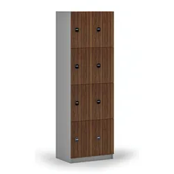 Holzspind mit Ablagefächern, 8 Fächer, RFID-Schloss, grau/Nussbaum