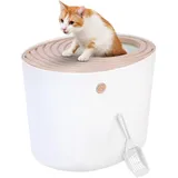 Iris Ohyama Katzenklo mit Schaufel, bis 7 kg, Weiß/Beige, mit Deckel, Katzentoilette, leicht reinigen, Für große Katzen, Kätzchen, geschlossen, XXL Toilette, BPA-frei, Cat Litter Box, PUNT-530