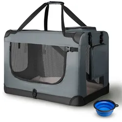 Juskys Hundetransportbox Lassie L (grau) faltbar mit Decke - 50x70x52 cm Hundetasche Hundebox
