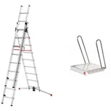 HAILO ProfiLOT Aluminium-Teleskopleiter mit gratis Einhängetritt, Kombi-Leiter 2 x 9 + 1 x 8 Stufen