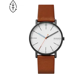 Quarzuhr SKAGEN "SIGNATUR", braun, Armbanduhren, Damen, Armbanduhr, Herrenuhr, Damenuhr, analog, Lederarmband