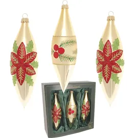Krebs Glas Lauscha Weihnachtsstern und Beeren 3-tlg. 15cm
