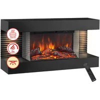 KAMINIO Elektrokamin Liz - Elektrischer Wandkamin mit Heizung, 3D-Flammeneffekt, LED-Ambientelicht, Fernbedienung (Schwarz)