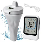 Funk Poolthermometer Digitales, Pool Thermometer mit Poolsensor, LCD-Display, Funkthermometer, Teichthermometer, Schwimmend Wasserthermometer, Funk Thermometer für Pools, Badewannen, Schwimmbad