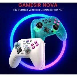 GameSir Nova Wireless Switch Pro Controller für Switch/Lite/OLED, Switch Controller mit Hall-Effekt JoySticks, RGB LED, Turbo, programmierbar, Bewegungssteuerung, Wake Up Funktion (Weiß)