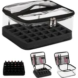 Nagellack Aufbewahrung für 30 Flaschen,Transparenter Nagellack Organizer & Kosmetikkoffer aus spritzwassergeschütztem PVC mit Flex‐Schwammeinsatz,ideal für Zuhause & unterwegs
