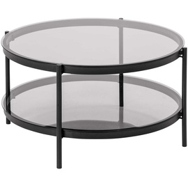 Actona Group Actona Couchtisch BAYONNE, Rauchglas - Schwarz - Metall - Ø 75 cm