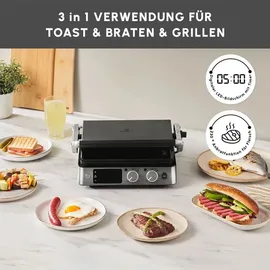 KARACA Compact Stahl Sear und Grill Inox 2008 Grillen und Toaster Sandwichtoaster & Kontaktgrill mit Schnellaufheizung, Temperaturregelung & Höhenverstellung, Tost Makinesi