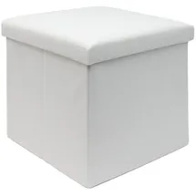 Intirilife Faltbarer Sitzhocker 38 x 38 x 38 cm in WEIß - Sitzwürfel mit Stauraum und Deckel aus Stoff in Cord Optik - Sitzcube Fußablage Aufbewahrungsbox Truhe Sitzbank