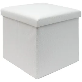 Intirilife Faltbarer Sitzhocker 38 x 38 x 38 cm in WEIß - Sitzwürfel mit Stauraum und Deckel aus Stoff in Cord Optik - Sitzcube Fußablage Aufbewahrungsbox Truhe Sitzbank