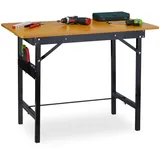 Relaxdays Werkbank klappbar, bis 100 kg, Längenmaß, Winkelmesser, HBT 76x100x60cm, Arbeitstisch Werkstatt, Natur/schwarz