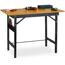 Relaxdays Werkbank klappbar, bis 100 kg, Längenmaß, Winkelmesser, HBT 76x100x60cm, Arbeitstisch Werkstatt, Natur/schwarz