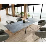 DELIFE Esstisch Edge 200-300x100 Keramik Laminam®Nero Greco Anthrazit Kreuzgestell Rechteck Edelstahl ausziehbar, Esstische