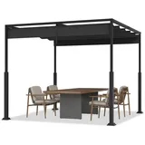 FIVMEN Pergola Gartenpavillon mit Schiebedach Terrassendachung aus Metall schwarz 300 cm x 245 cm