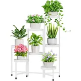 iDavosic.ly 7 Etagen Metall Pflanzenständer Blumentopfständer, Mehrstöckig Pflanzenregal Blumenregal Pflanzentreppen für Zimmerecke, Wohnzimmer, Balkon, Terrasse, Hof (Rund, Weiß)