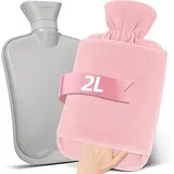 luxuskollektion Wärmflasche 2L Vliesbezug Auslaufsicher Naturkautschuk Rosa