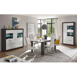 furn.design Esstisch weiß Hochglanz grau Küchentisch ausziehbar mit Einlegeplatte - Weiß/Grau