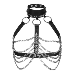 Sexy Ketten-BH mit Halsband, schwarz | silber, S-L