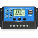 [Verbessert] 30A Solarladeregler, 12V/24V Solar Ladegerät Controller, PWM Solarmodul Solarregler mit verstellbarem LCD-Display, Dual-USB-Port-Timer-Einstellung, Automatische Parameter