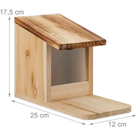 Relaxdays Eichhörnchen Futterhaus, Holz, Klappdach, Sitzplattform, Eichhörnchenhaus, HxBxT: 17,5 x 12 x 25 cm, Natur