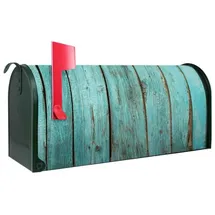 banjado Amerikanischer Briefkasten Grün 48x22x16cm US Mailbox Letterbox Postkasten Stahl Pulverbeschichtet Motiv Blaues Holz