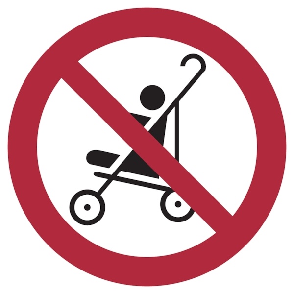 Verbotsschild, Kinderwagen auf Rolltreppen verboten - praxisbewährt - 100 mm Folie selbstklebend