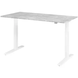 Hammerbacher XMKA16 elektrisch höhenverstellbarer Schreibtisch beton rechteckig, C-Fuß-Gestell weiß 160,0 x 80,0 cm