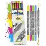 ONLINE USV-Systeme ONLINE Calli.Brush NEON I 5 Double-Tip Pinselstifte mit Kalligrafie-Spitze & Pinselspitze I Ungiftige Handlettering Stifte als Kalligraphie Set für Bullet Journals, Aquarell, Mandalas