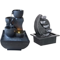 Zen Light Kini Zimmerbrunnen mit Pumpe und LED-Beleuchtung, Kunstharz, Einheitsgröße & Cascade-V2 Wasserfallbrunnen Polyresin grau/schwarz 17 x 21 x 26 cm
