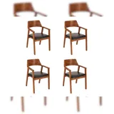 Esszimmerstuhl massive Akazie nuss Sitz Echtleder schwarz ANGEL (4er-Set)