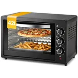 CkeyiN Pro Minibackofen 45 L,Kleiner Backofen,Camping Ofen,Ober-/Unterhitze, Pizzaofen 100-250°C,60 min Timer,mit Backblech schwarz