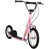 Homcom Kinderroller mit Luftreifen Handbremse, 16 Zoll Tretroller Höhenverstellbar Kickscooter für Jungen und Mädchen ab 5 Jahre Kickboard Cityroller Kinder Scooter Rosa Metall, 58x100x135 cm, Outdoor Spielzeug, Kinderfahrzeuge