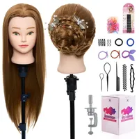 Neverland 24 Zoll Frisierkopf Echthaar Übungskopf Friseurkopf Friseursalon Trainingsköpfe für Friseure Puppenkopf Friseur Mannequin kopf mit Tischhalter + Haar Styling Braid Set
