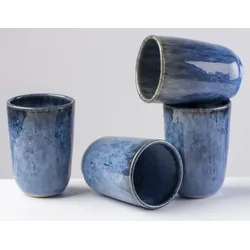 Becher GIPFELSTÜCK "Wilde Schlucht", blau (blau, braun, schwarz), 4 tlg., Steinzeug, Trinkgefäße, Scandi-Style, Reaktivglasur, jedes Stück ein Unikat, 4-teilig